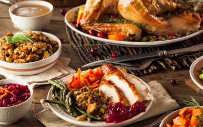 A table filled with a thanksgiving meal